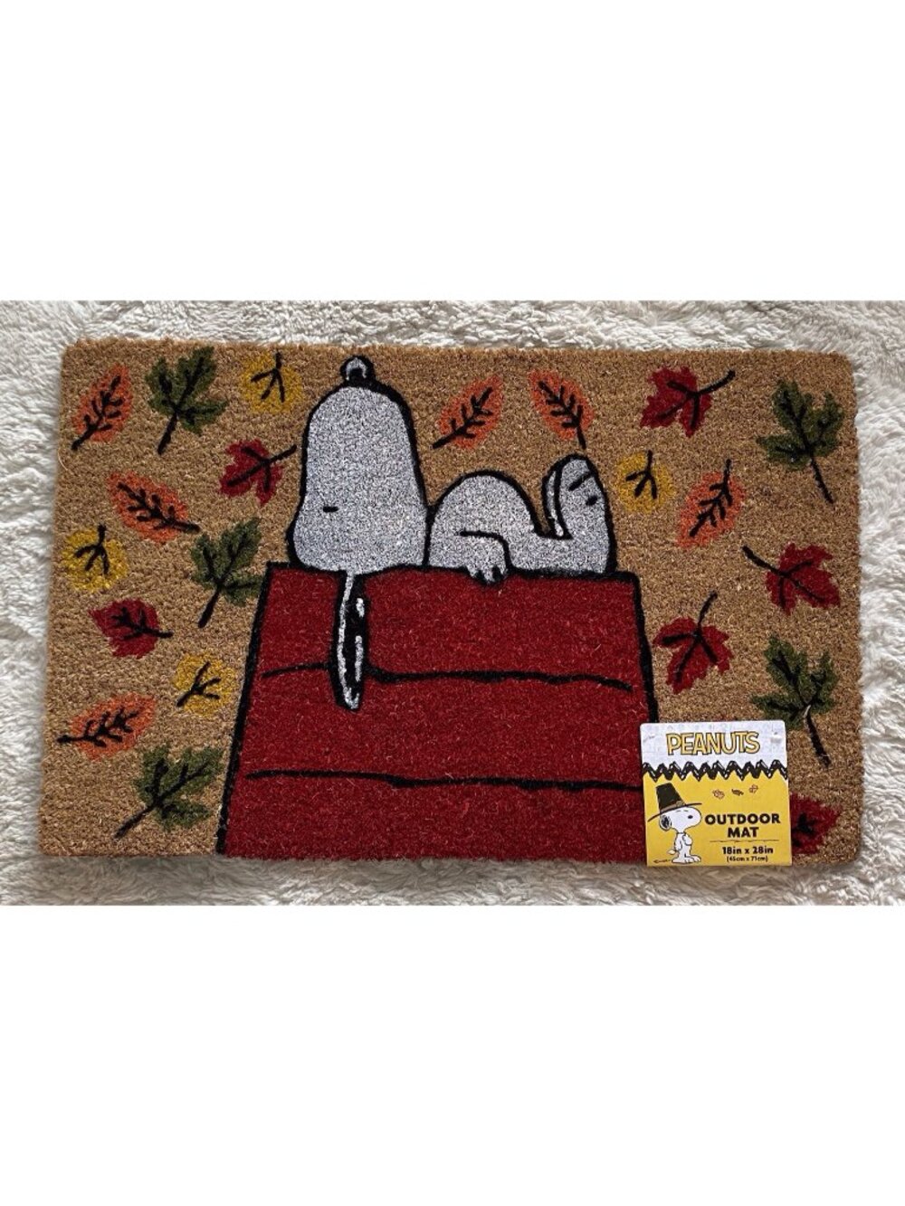 Peanuts Snoopy Doghouse Autumn Fall Leaves Outdoor Coir Door Mat 18” X 28” NEW